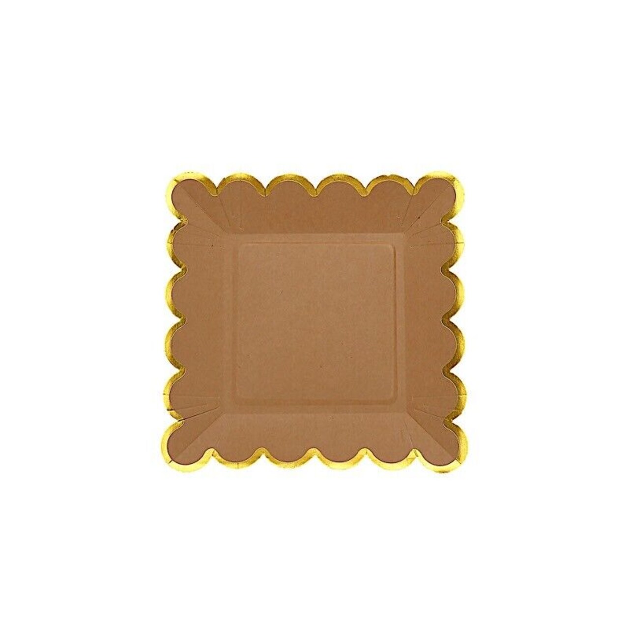 25 Natural 9" Square Disposable Dinner Paper PLATES Gold Scalloped Trim